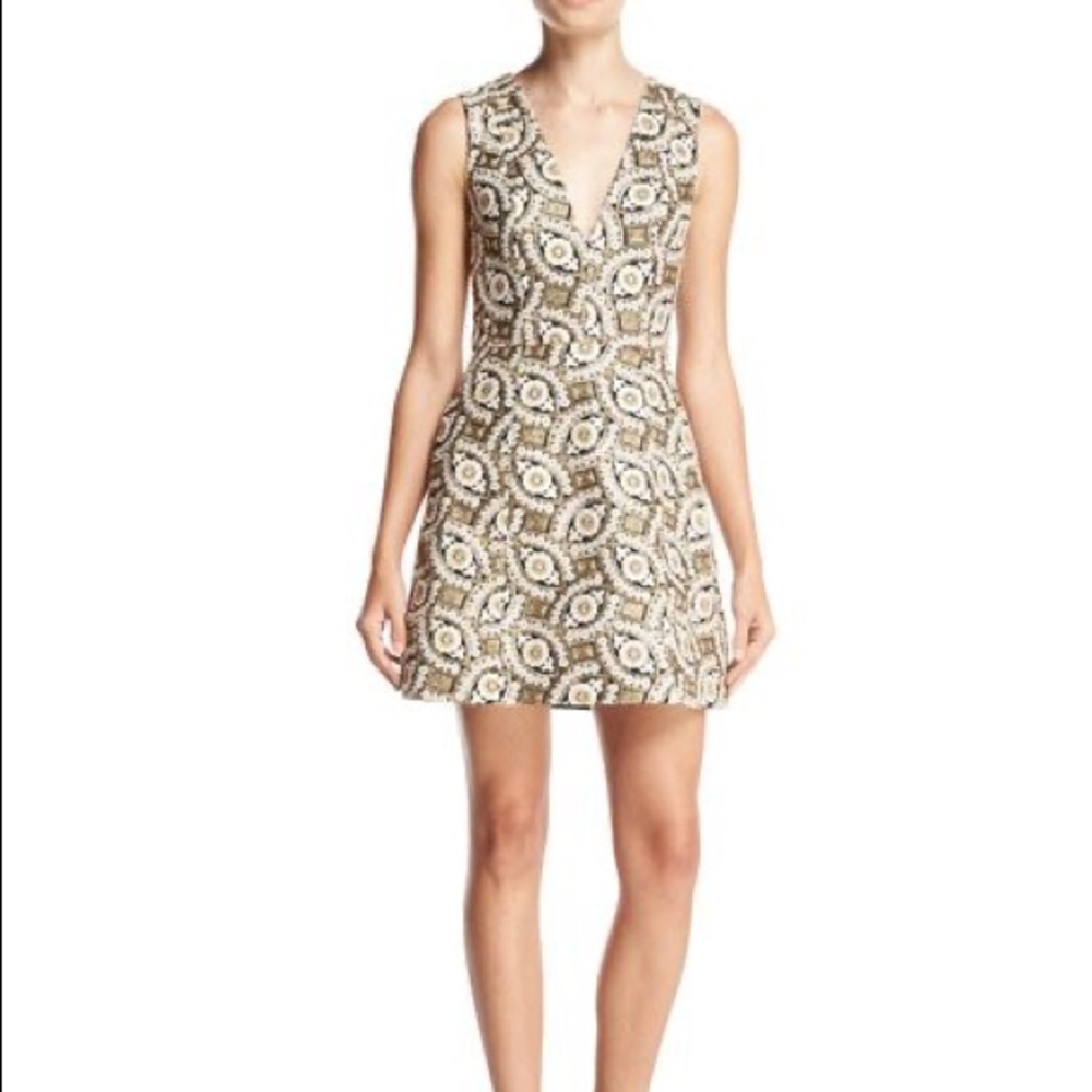 Alice + Olivia Patty Embroidered A-Line Dress in Black, Cream, Gold